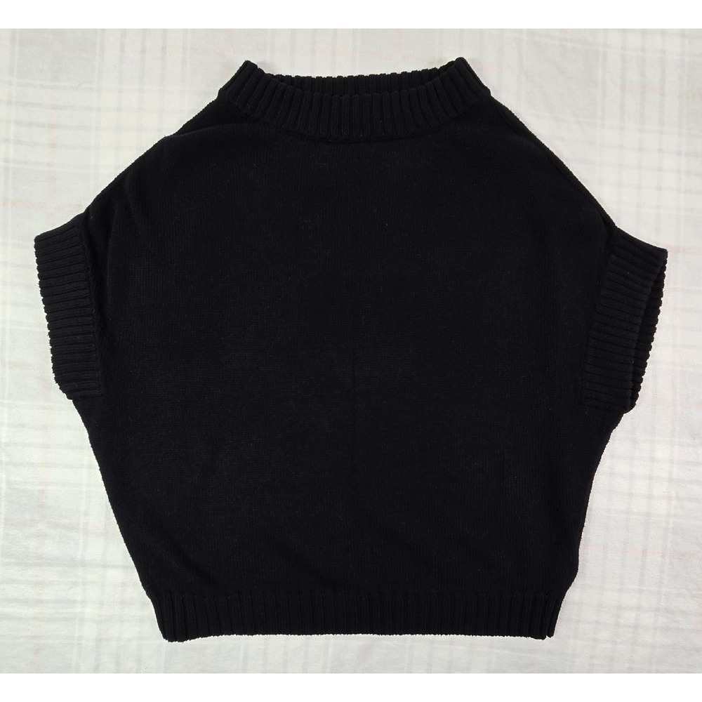 Planet by Lauren G 100% Cotton Sleeveless Sweater Vest Cable Knit Boxy Black OS
